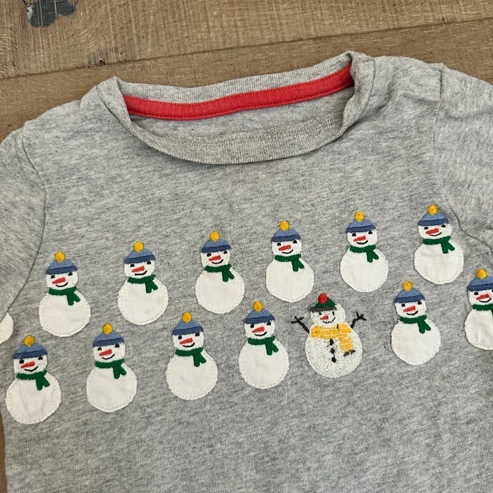 Baby Boden Gray Long Sleeve Tee with snowman Design